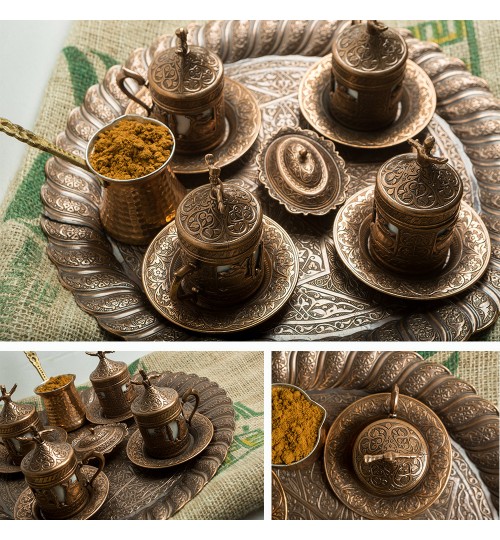 BAKIR KAHVE FİNCAN TAKIMI TEPSİLİ BAKIR KAHVE FİNCAN TAKIMI TEPSİLİ